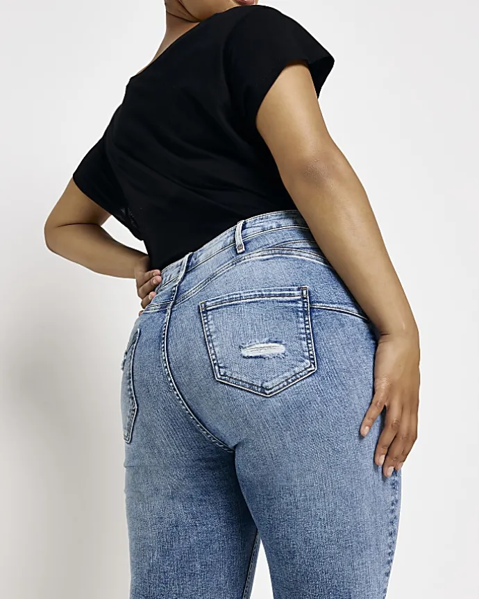 Plus blue ripped bum sculpt skinny jeans