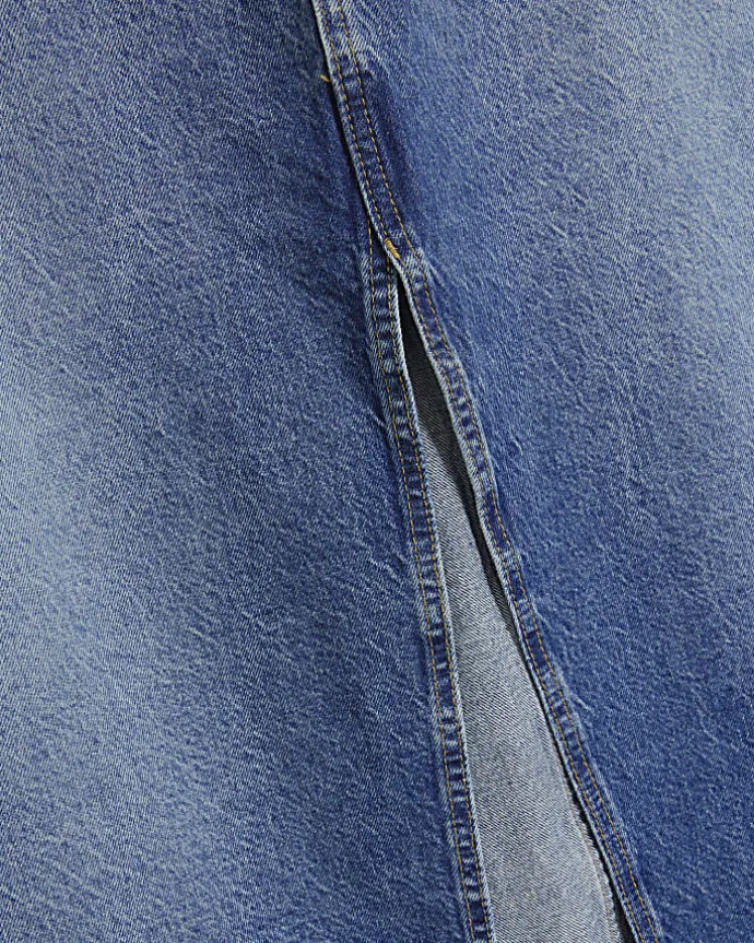 Plus blue split hem denim midi skirt