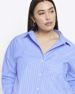Plus blue stripe crop shirt