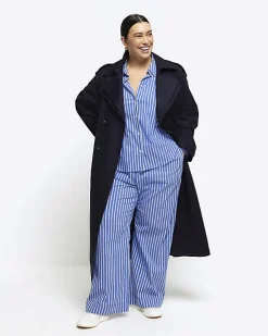 Plus blue stripe long sleeve shirt