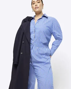 Plus blue stripe poplin pull on trousers
