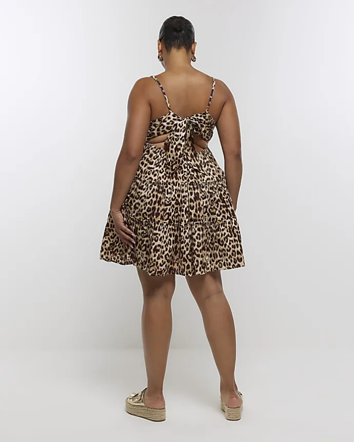 Plus Brown Animal Print Mini Dress