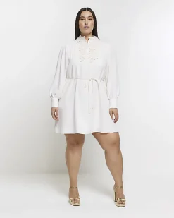 Plus cream floral tie waist shift mini dress