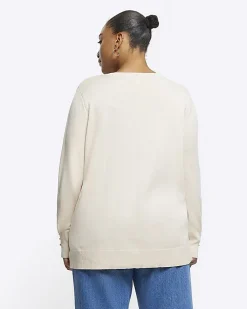 Plus cream knit long sleeve top
