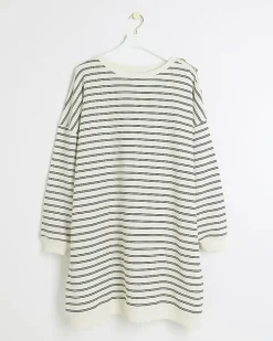 Plus cream stripe sweatshirt mini dress