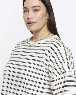 Plus cream stripe sweatshirt mini dress