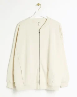 Plus cream zip up bomber sweatshirt
