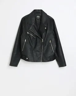 Plus Faux Leather Black Biker Jacket