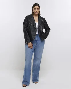 Plus Faux Leather Black Biker Jacket