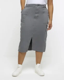 Plus grey cargo midi skirt