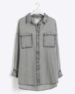 Plus grey denim long sleeve shirt