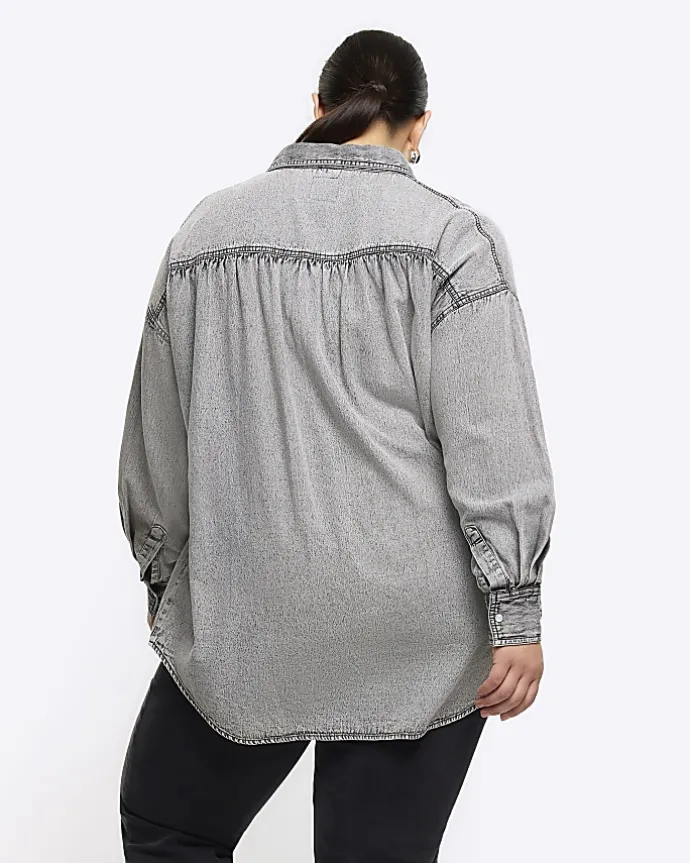 Plus grey denim long sleeve shirt