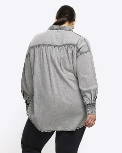 Plus grey denim long sleeve shirt