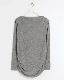 Plus grey ruched side long sleeve top