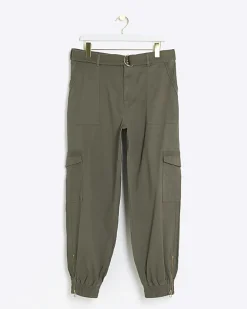 Plus khaki belted utility cargo trousers