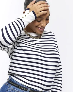 Plus navy stripe knit top