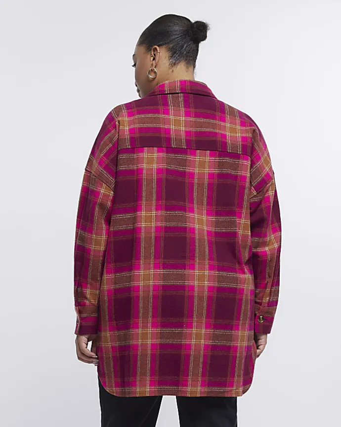 Plus pink check oversized shirt