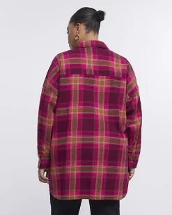 Plus pink check oversized shirt