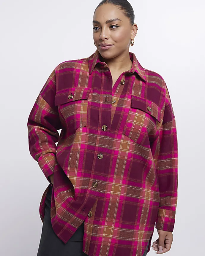 Plus pink check oversized shirt