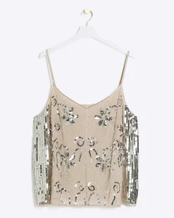 Plus pink embellished floral cami top