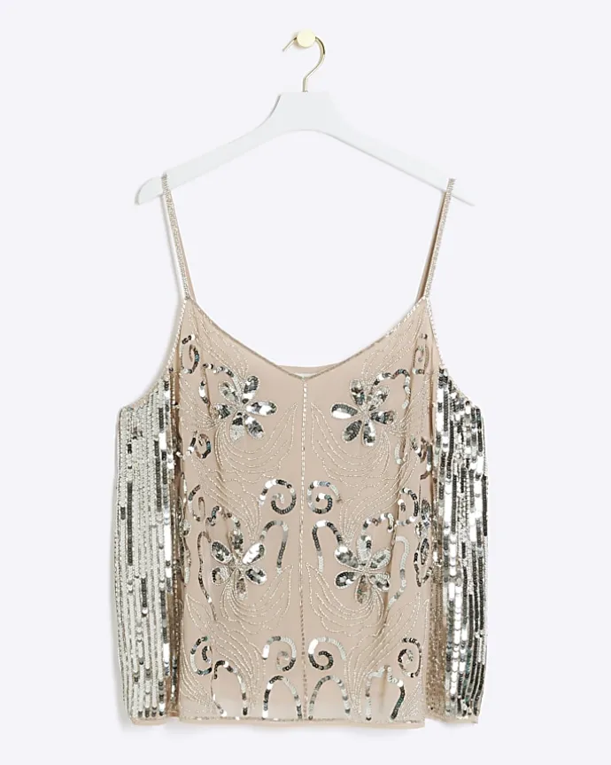 Plus pink embellished floral cami top