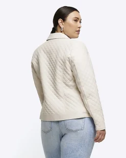 Plus stone faux leather quilted blazer