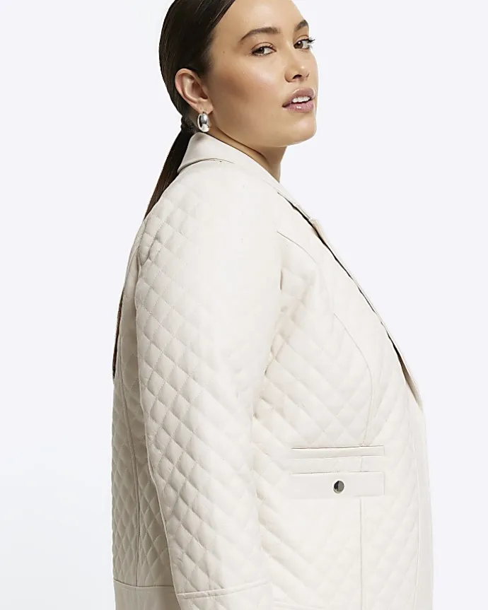 Plus stone faux leather quilted blazer