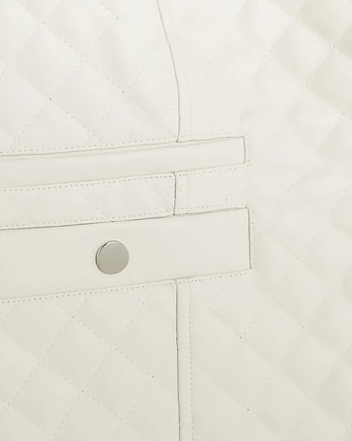 Plus stone faux leather quilted blazer