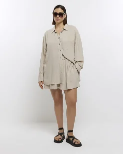 Plus stone oversized shirt with linen