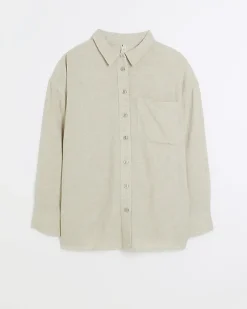 Plus stone oversized shirt with linen