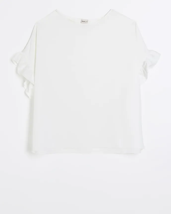 Plus white frill sleeve t-shirt