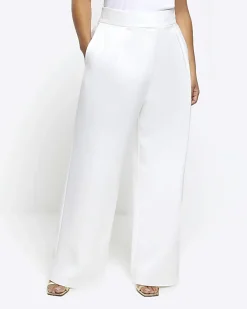 Plus white pleated wide leg trousers
