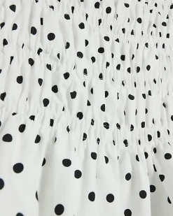 Plus White Polka Dot Shirred Bardot Top