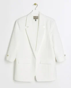 Plus white roll sleeve blazer