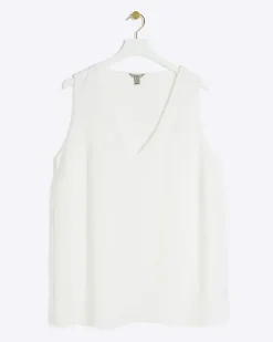 Plus white satin tank top