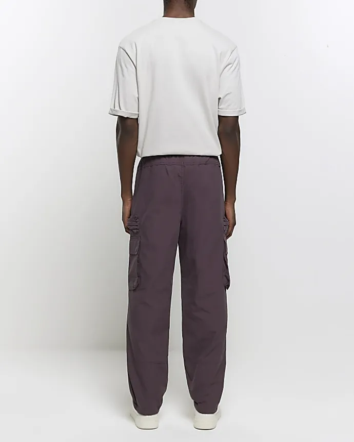 Purple regular fit elasticated cargo trousers