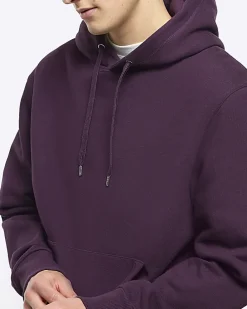 Purple regular fit plain hoodie