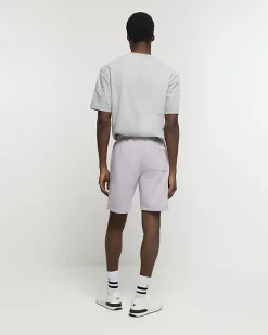 Purple regular fit rib panel shorts