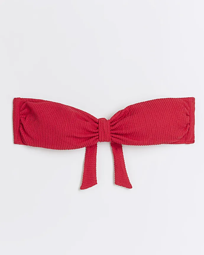 Red crinkle bandeau bikini top