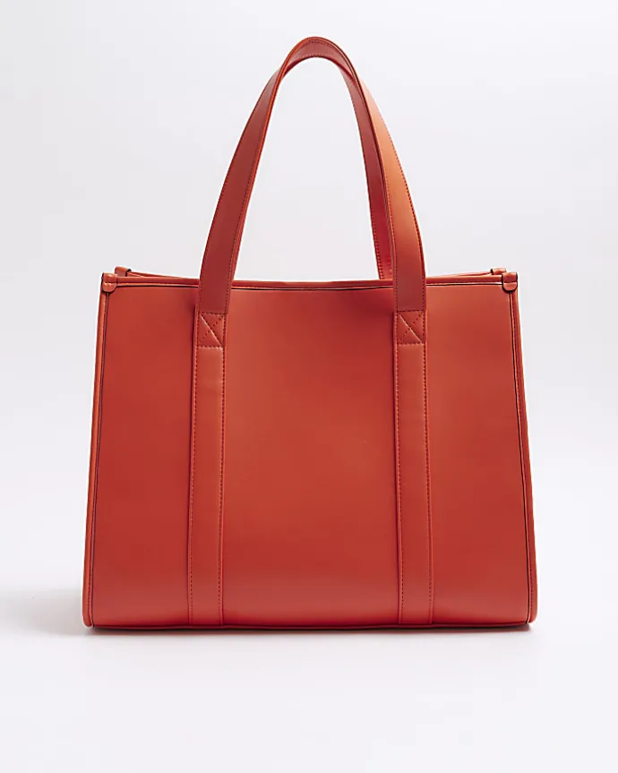 Red faux leather embossed shopper bag