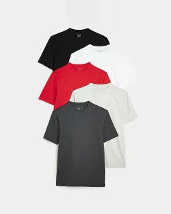 Red multipack of 5 muscle fit t-shirts