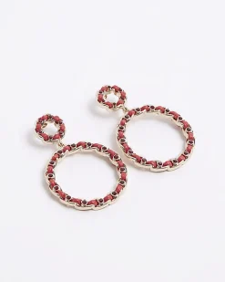 Red open circle drop earrings