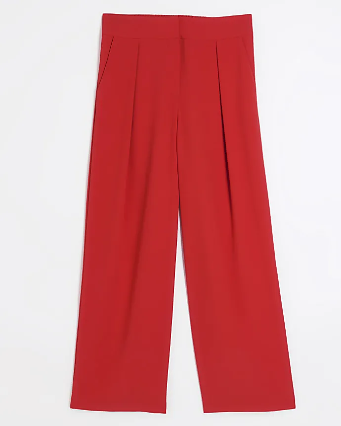 Red pleated wide leg trousers