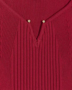 Red rib long sleeve bodycon midi dress