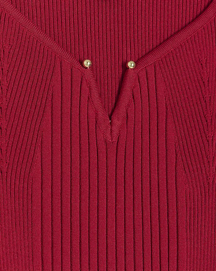 Red rib long sleeve bodycon midi dress