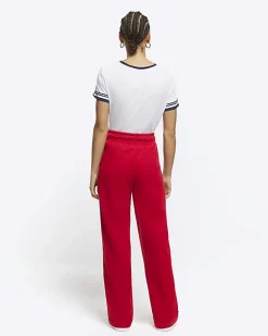 Red side stripe wide leg joggers
