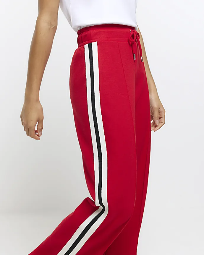 Red side stripe wide leg joggers