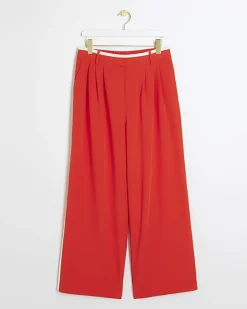 Red side stripe wide leg trousers