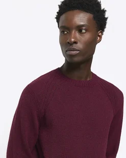 Red slim fit crew neck jumper