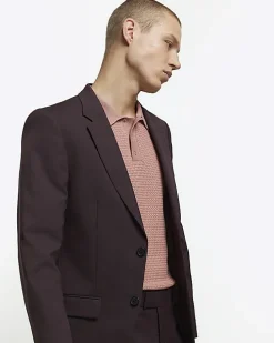 Red slim fit twill suit jacket